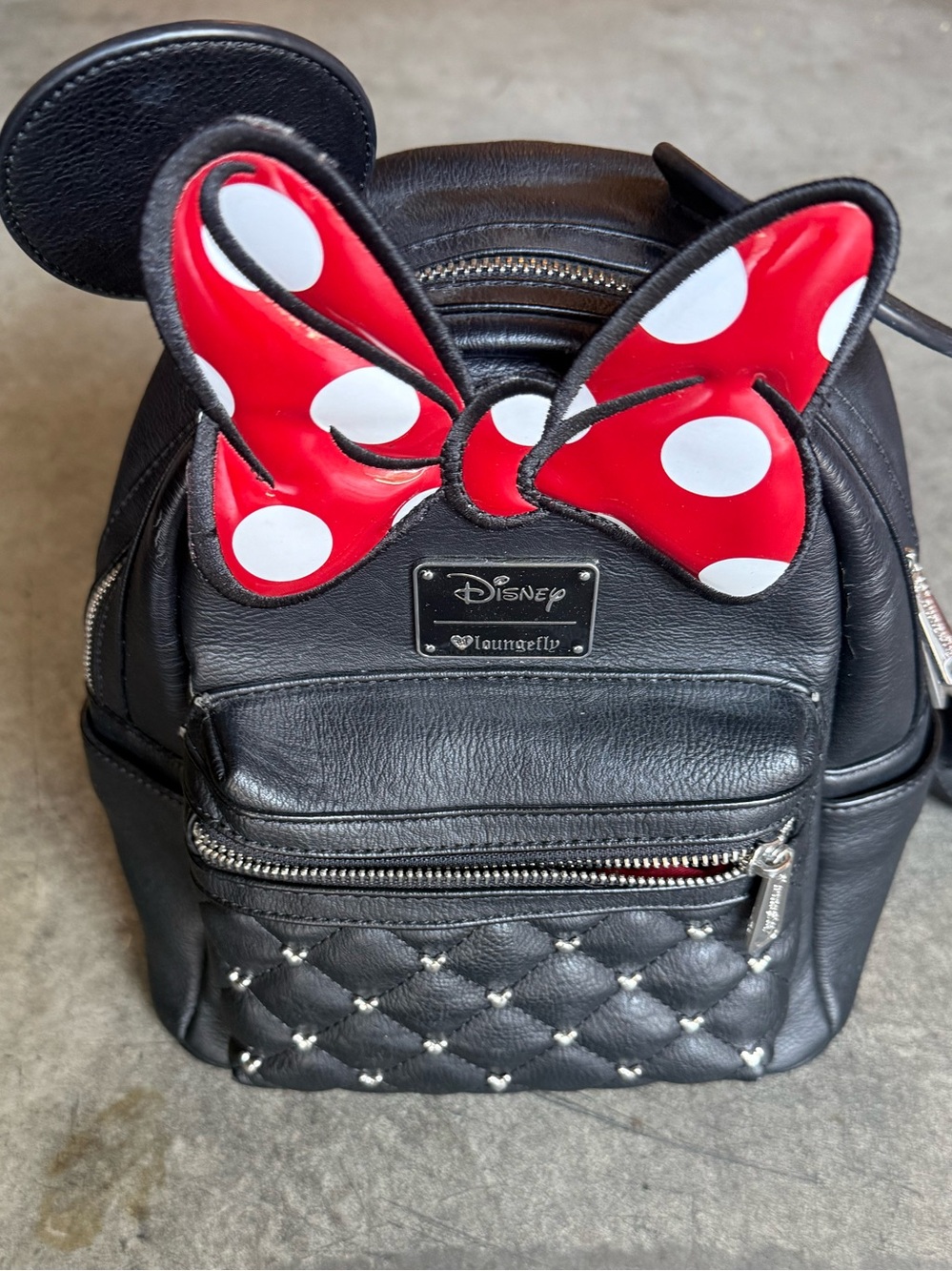 Loungefly - Black Minnie Mouse Backpack with Red & White with studs